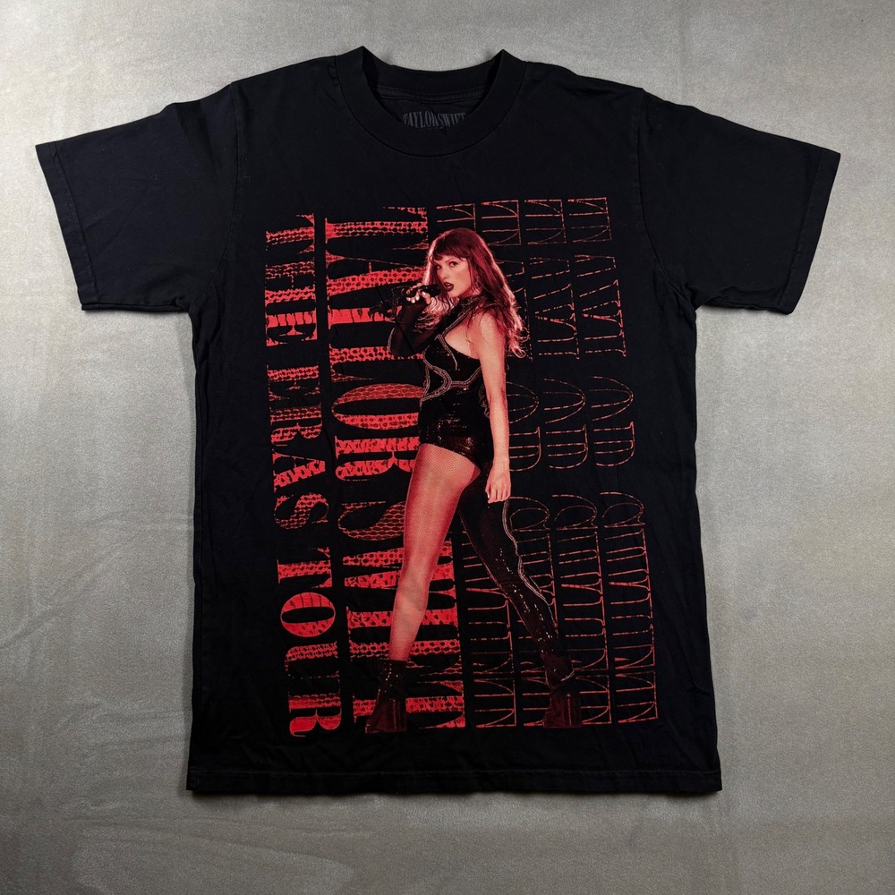 Taylor Swift The Eras Tour Concert T-Shirt Black Red Reputation Era Mens Small